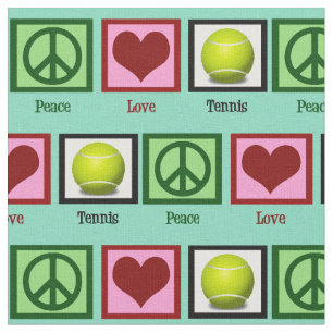 Tissu Peace Love Tennis Turquoise Green