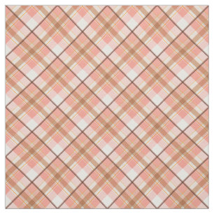 Tissu Peach Red Coral White Brown Plaid Motif