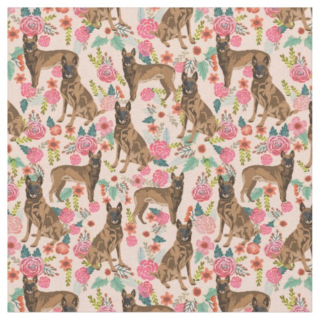 Tissu Pêche à la floraison de chiens malinois belges (Fermer)