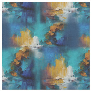 Tissu Peinture à l'huile bronze doré et bleu abstrait en