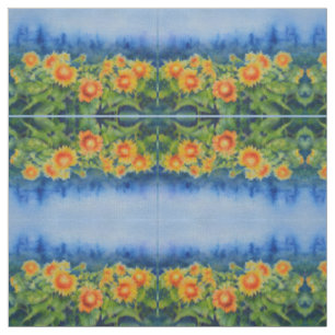 Tissu Peinture d'aquarelle des champs de tournesol