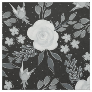Tissu Peinture d'aquarelle Rose en noir blanc