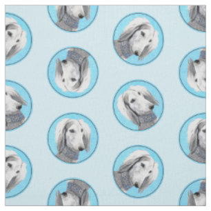 Tissu Peinture de Saluki Argent Plumes art chien origina