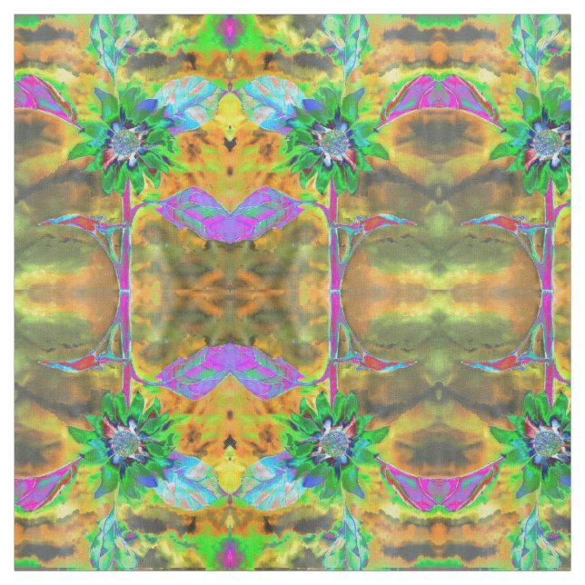 Tissu Peinture de tournesol abstraite rétro or vert (Échantillon)