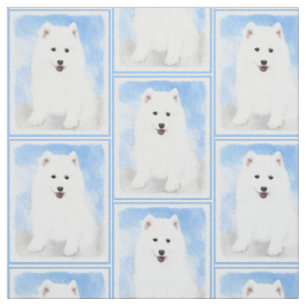 Tissu Peinture Samoyed Puppy - Jolie Art Original Chien