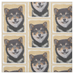 Tissu Peinture Shiba Inu (Noir et Tan) - Art Chien