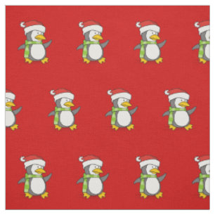 Tissu Penguin de Noël marche sur Motif de neige