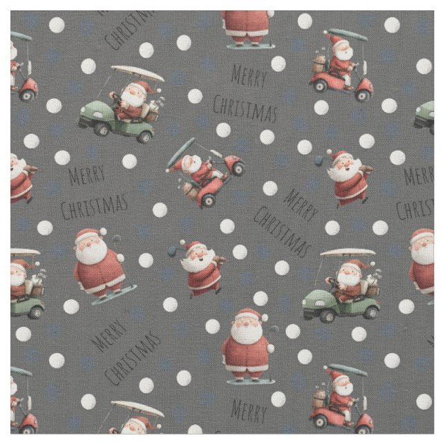 Tissu Père Noël de golf sur gris foncé (Fermer)