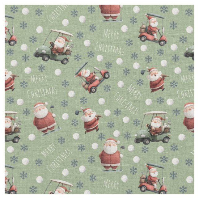 Tissu Père Noël de golf sur Sage Green (Fermer)