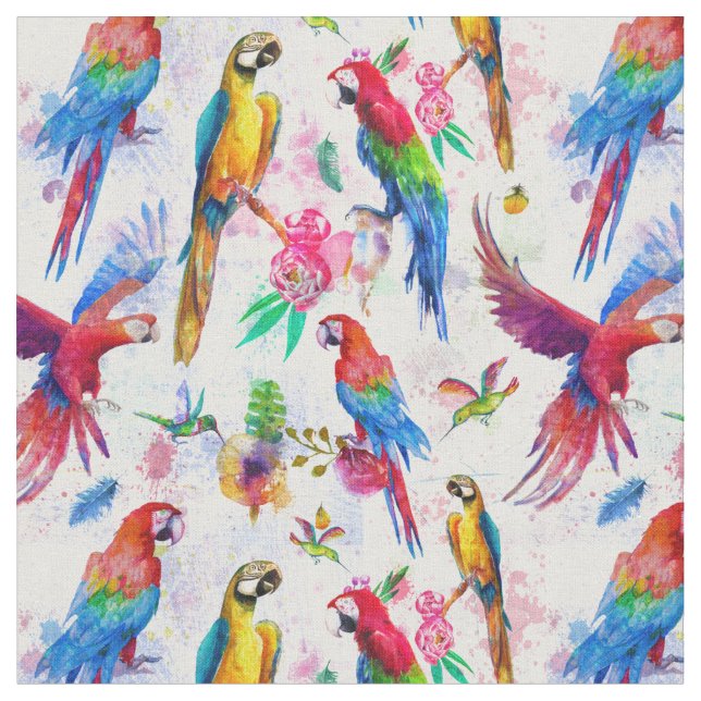 Tissu Perroquets de style d'aquarelle (Fermer)