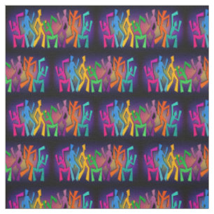 Tissu Personnages en allumettes au néon de danse sur le