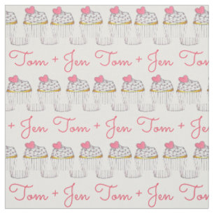 Tissu Personnalisé Mariage Cupcake Pink Heart Love