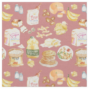 Tissu Petit-déjeuner vintage aquarelle motif- farine, p