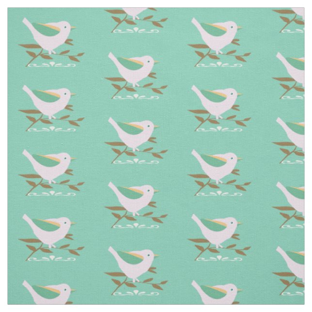 Tissu Petit oiseau rose à la menthe arrière - plan (Échantillon)