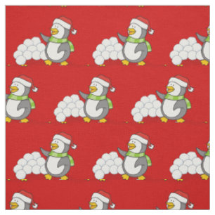 Tissu Petit pingouin avec boules de neige agitant Motif