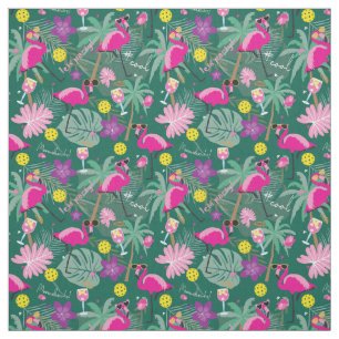 Tissu Pickleball tropical avec flamants, vert
