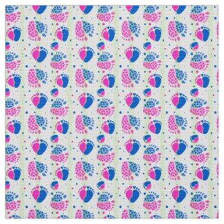 Tissu Pieds bébé et Coeurs en bleu et rose