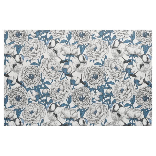 Tissu Pies blanches et mésanges bleues (Fat Quarter)