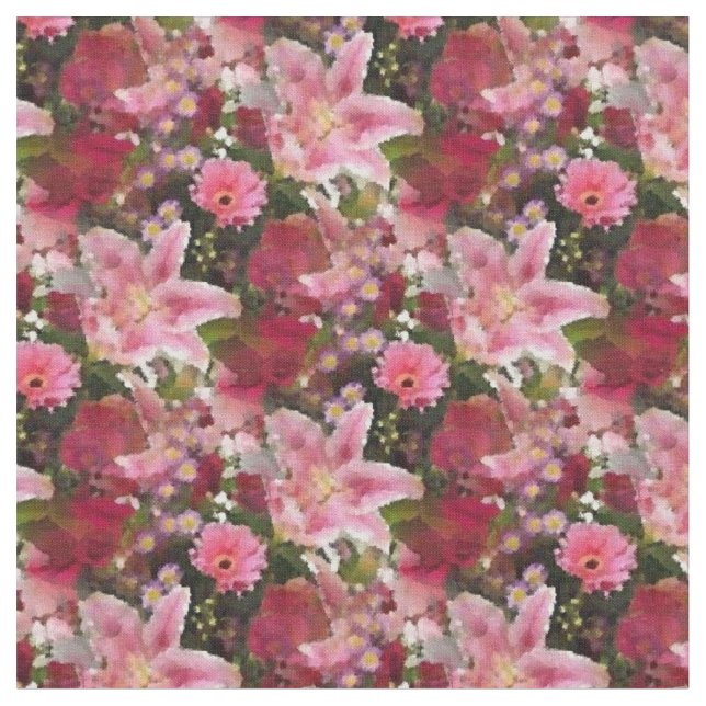 Tissu Piliers roses et Roses rouges Aquarelle Florale (Fermer)