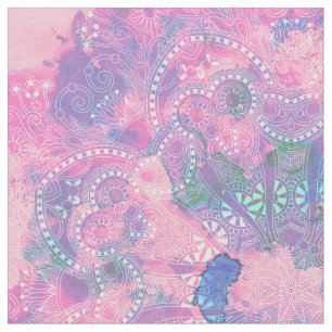 Tissu Pink Blue Mandala Aquarelle