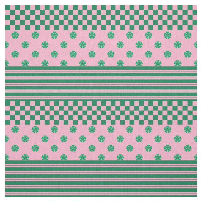 Tissu Pink Green Boho Check Floral Stripes Motif (Échantillon)