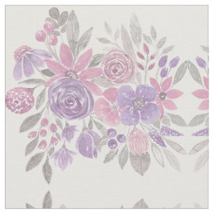 Tissu Pink Purple Sage Green Floral Watercolor