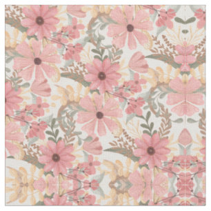 Tissu Pink Sage Vert Floral Feuille Motif d'aquarelle