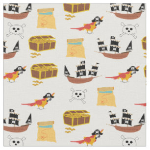 Tissu Pirate Ship Treasure Thème de la poitrine Motif sa