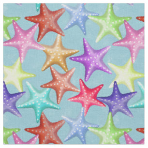Tissu Plage d'été nautique de Starfish multicolore sur B