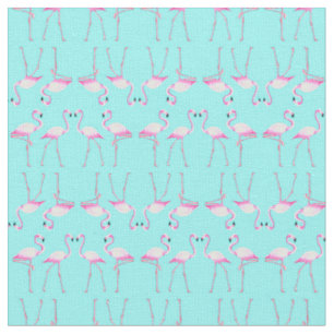 Tissu Plage d'été Turqouise Flamants roses roses