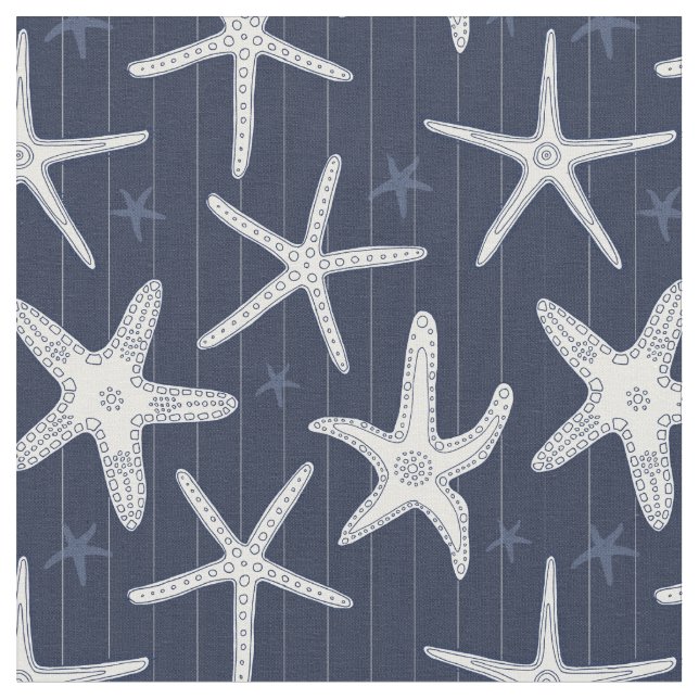 Tissu Plage Starfish White et Navy Blue Stripes (Fermer)