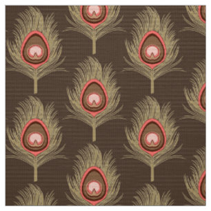 Tissu Plumes de paon, beiges sur brun chocolat foncé