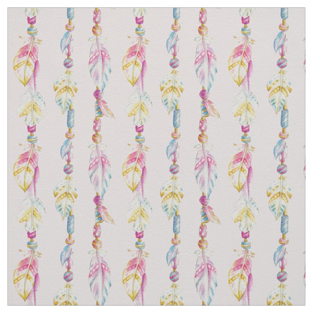 Tissu Plumes et perles étoffe d'aquarelle (Échantillon)