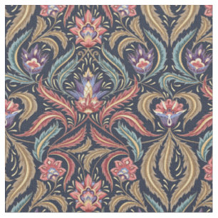 Tissu Plumes Feuilles Floral Damask vert rose lavande