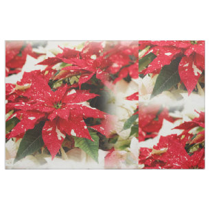 Tissu Poinsettias Floraux Rouges et Blancs Festifs