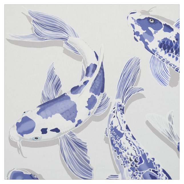 Tissu Poisson bleu et blanc Koi (Échantillon)