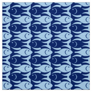 Tissu Poisson moderne du milieu du siècle, cobalt et ble