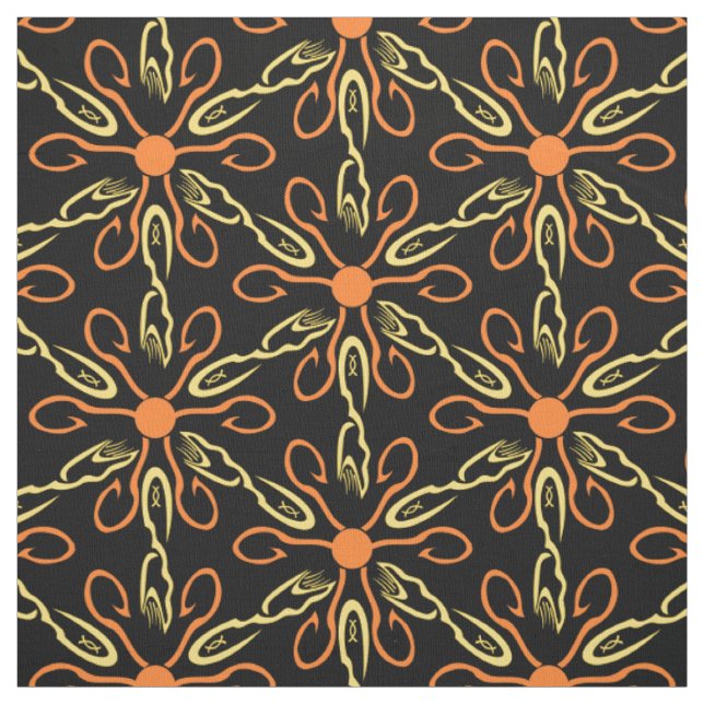 Tissu Poisson Orange Hook Jaune Poisson Jaune Patte Fleu (Échantillon)