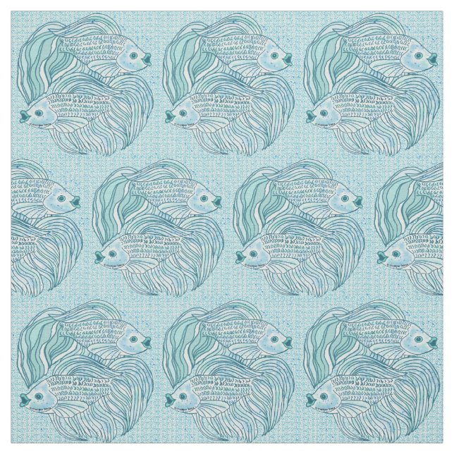 Tissu Poisson Yin Yang Blue Koi (Échantillon)