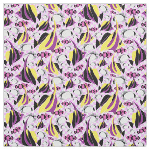Tissu Poissons tropicaux Pink Jaune violet Motif aquatiq