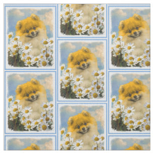 Tissu Pomeranian dans les marguerites peignant - art