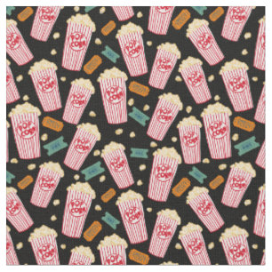 Tissu Popcorn Motif Movie Night Theatre Fun Black