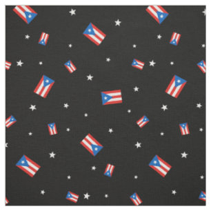 Tissu Portoricain: Drapeaux et étoiles noirs