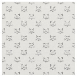Tissu Portrait de chat Abstrait Croquis noir blanc desig