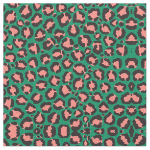 Tissu Poster de animal Léopard vert rose corail moderne