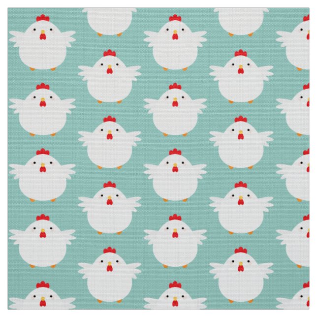 Tissu Poulet blanc mignon sur le motif bleu-clair (Échantillon)