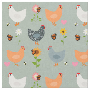 Tissu Poulets dans le lit à fleurs