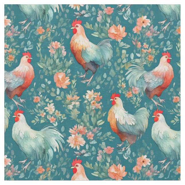 Tissu Poulets d'aquarelle (Fermer)