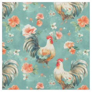 Tissu Poulets Floraux Aquarelle Mignons