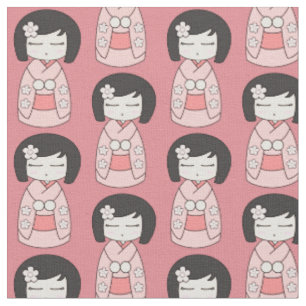 Tissu Poupée rose de Kokeshi